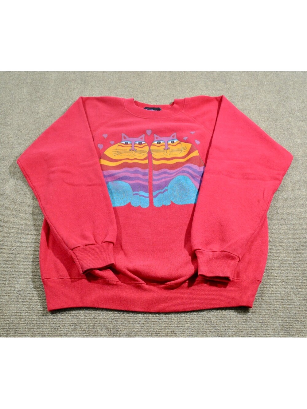 Laurel Burch San Francisco 80s Vintage Red Cat Kitty Kitten Sweatshirt Large
